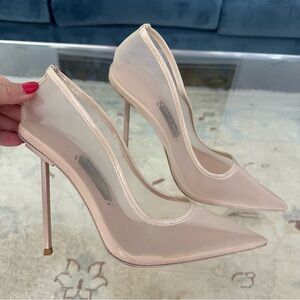 Jessica Black Nude Mesh Pointed Toe Pumps size 40